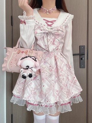 Spring Kawaii Lolita Dress Women Printed Bow Japanese Clothes Short Party  Dress | eBay
