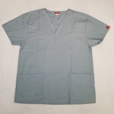 Dickies Unisex V-Neck Short Sleeve Scrub Top Size Small Light Blue Medical Nurse