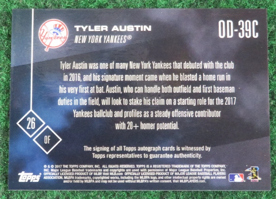 TYLER AUSTIN - RC - 2017 Topps NOW - #OD-39C - Auto - (Red) - 03/10 - Yankees - Image 4 of 4
