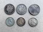3 Morgan dollars, 3 Franklin half dollars -LOT various dates and conditions 90%