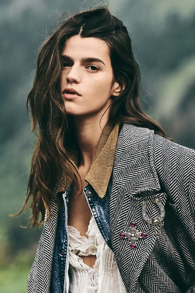 Abrigo Free People Clásico Largo Doble Pecho Tweed Espiga - Talla Pequeña Foto 4 de 4