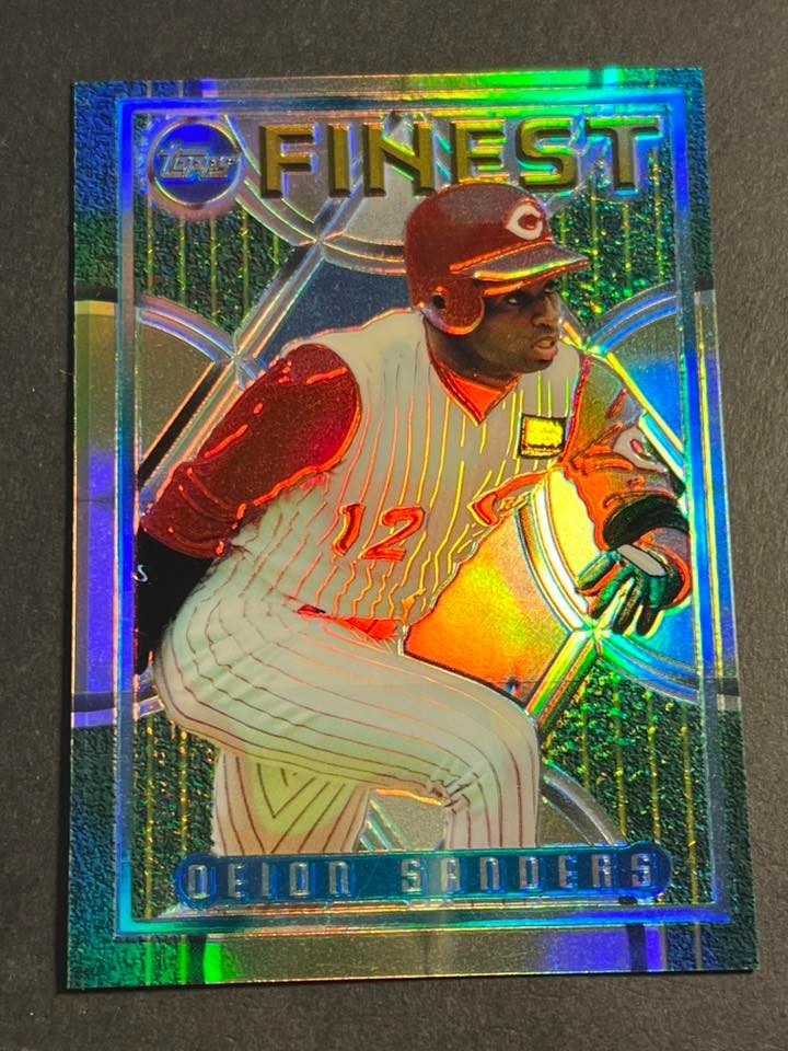 1995 Topps Finest REFRACTOR peel removed Deion Sanders Reds #205