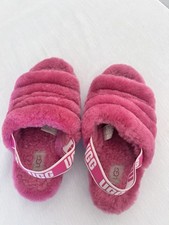 Ugg Fluff Yeah Slides Size 7 Slip On Sandals Pink Soft Slippers Fuzzy Shoes