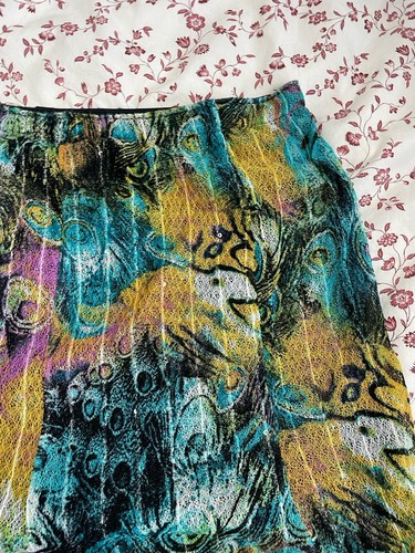 Boho Skirt By Michelle Hope Size 10 / 12 Peacock Colourful Midi Skirt Mesh Lace - Picture 2 of 10