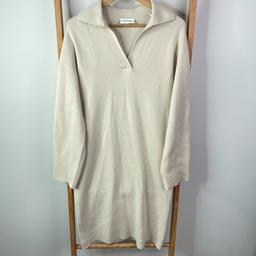 Monki Jumper Dress Womens Small Beige Knit Long Sleeve Knee Length Collared