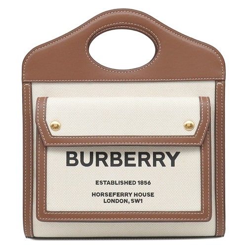 BURBERRY 2WAY bag Mini pocket bag canvas leather  natural x malt brown Gol