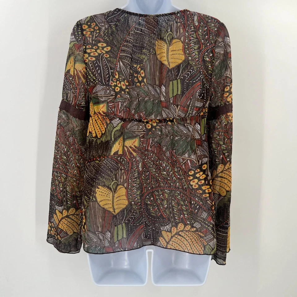Blusa Xhilaration S Pequeña Marrón Transparente Floral Boho Y2K Campesina Top Manga Campana Foto 2 de 4