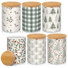 6 Pcs Neutral Christmas Glass Storage Jars with Airtight Lid Neutral Striped ...