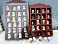 VINTAGE 49 PORCELAIN & METAL & GLASS THIMBLE COLLECTION  2 DISPLAY CASES