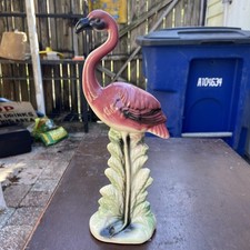 Vintage Mid Century 1950's Glossy Art Deco Pink Flamingo Tall Ceramic Figurine