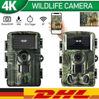 Wildkamera 4K Video Wildtierkamera - 60MP Full HD WLAN mit Handyübertragung APP