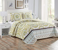 3Pc Full/Queen Quilted Bedspread Set Floral Bedding Quilted Bedspread Set Floral