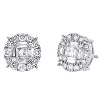 10K WeißGold Runde & Baguette Diamant Ohrstecker 4-Prong Kreis 10Mm 1 CT