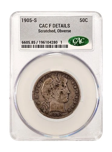 1905 S Barber Silver Half Dollar CACG F Details Better Date!