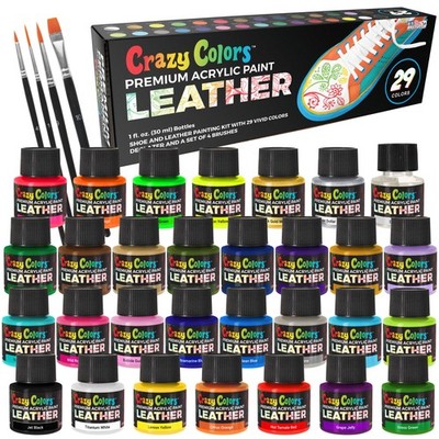 Acrylic Leather and Shoe Paint Kit, 29 Colors Set, 1 oz Bottles - Sneakers, Bags