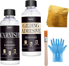 Gold Leaf Kit, 100ml Gilding Adhesive and 100ml Gloss Varnish and Gold Leaf S...