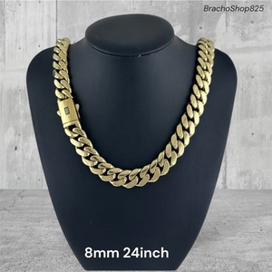 Authentic Cuba-Miami Gold Plated 14k Necklace 8mm 24inch Stainless Steel Cuban Chain