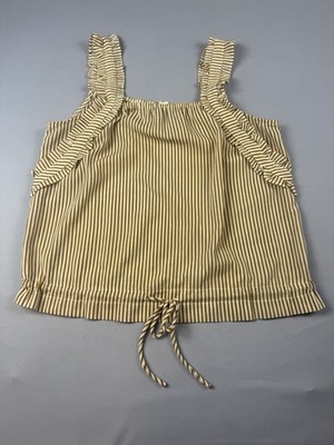Hem & Thread Mustard Stripe Ruffle Strap Tank Top Womens Large Boho