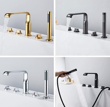 Bathroom 5pcs Brass Bath Tub Mixer Tap 3 Handles Faucet Set Hand Spray Shower