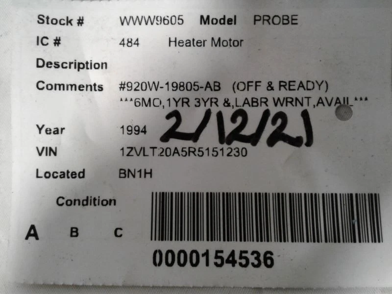 Motor de soplador compatible con 93-97 PROBE 1357638 Foto 4 de 4