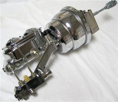 Disc Drum 7'' Dual Power Booster + Bail Top Master Cylinder & Brackets Kit CHROME