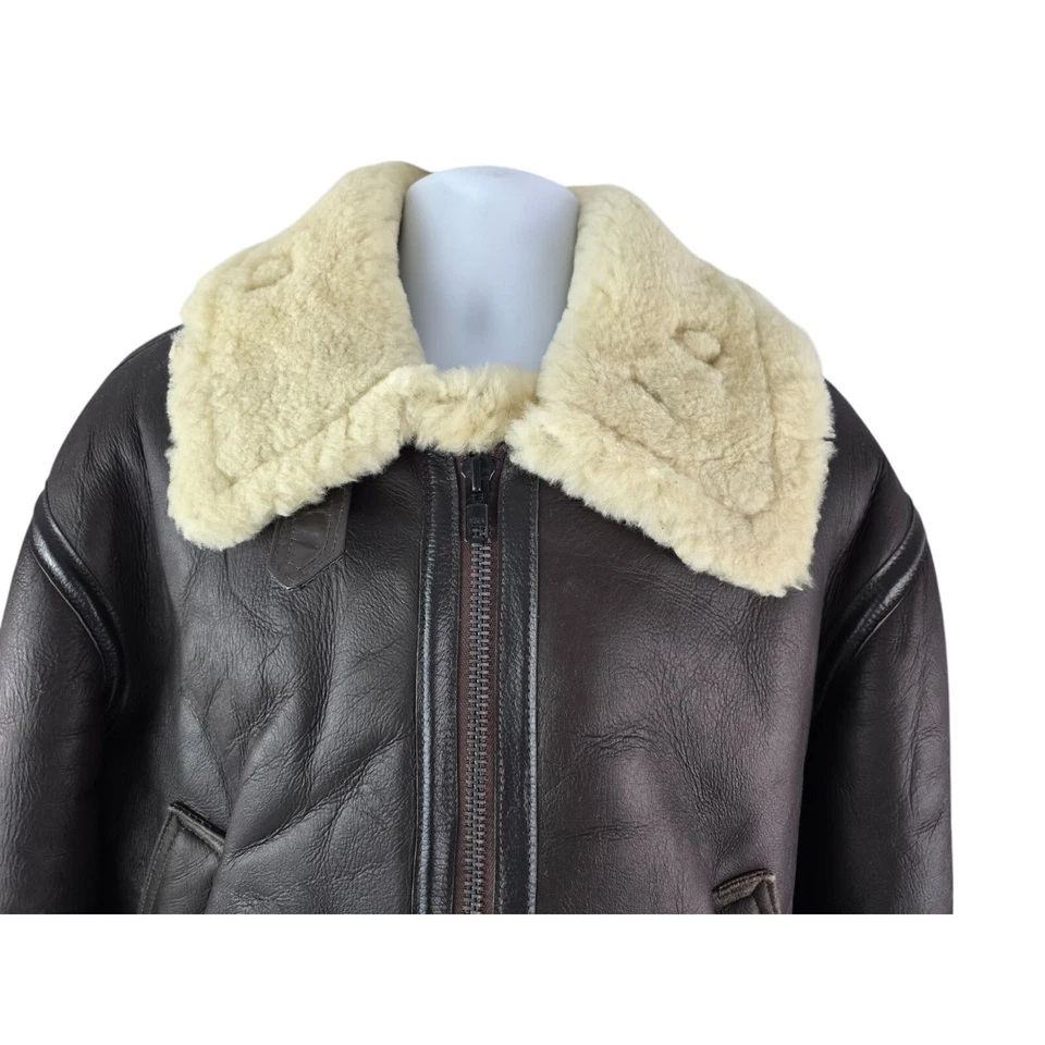 EXCELLED Heavy Shearling Sheepskin B3 Aviator Bomber Jacket M / L  MADE IN USA - Image 4 of 4