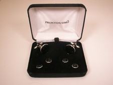 Black  Silver Tone Vintage Formal Cuff Links  Tux Shirt Studs in box r96