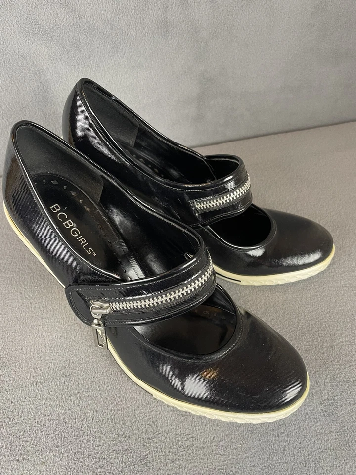 BCBGirl Enrica Negro Correas Cremallera Detallado Tacones de Cuña Para Mujer Talla 10B Foto 2 de 4