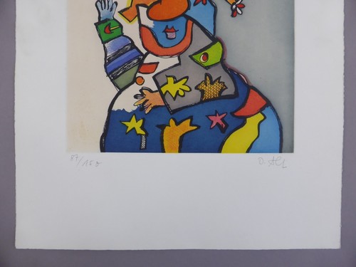 Otmar Alt (1940 Wernigerode -) Farbradierung Clown mit Vogel Ed. 87/150 (180) - Bild 5 von 11