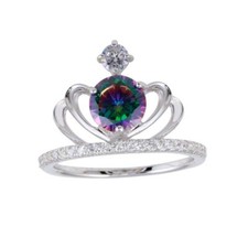 Sterling Silver Ladies Crown Ring w/ Clear Mystic Topaz Color CZ Stones