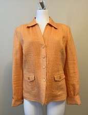 Jones New York Collection Orange 100 Linen Button Front Jacket Sz 6