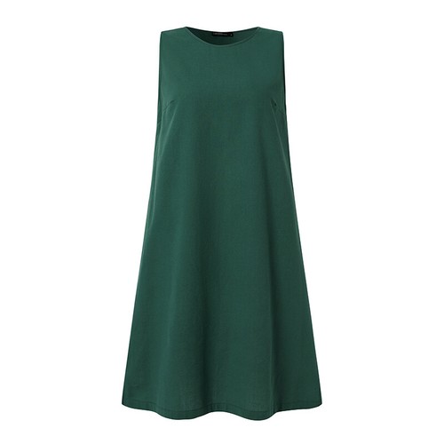 Women Linen Cotton Tank Sundress Sleeveless Round Neck Summer Holiday Mini Dress - Bild 9 von 17