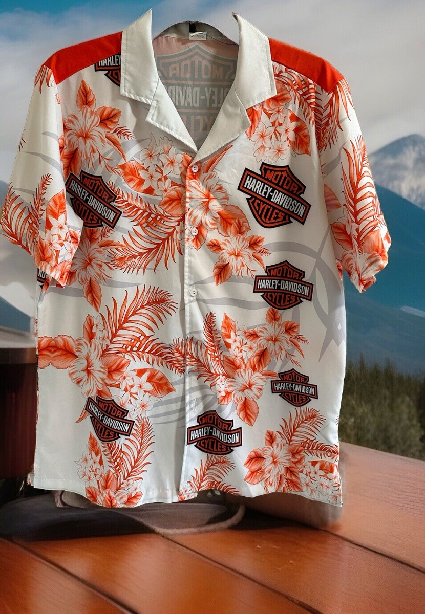 HARLEY-DAVIDSON☆アロハシャツ メンズ半袖シャツ L Harley Davidson Hawaiian Shirt Summer Beach Men Hawaiian Aloha
