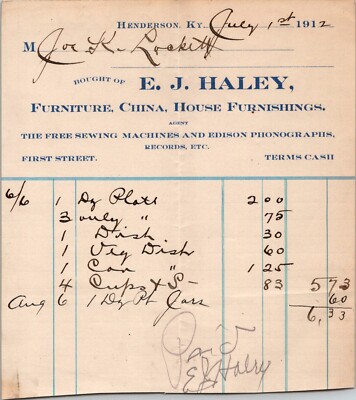 1912 E J Haley Furniture China House Furnishings Phonographs HENDERSON KY   