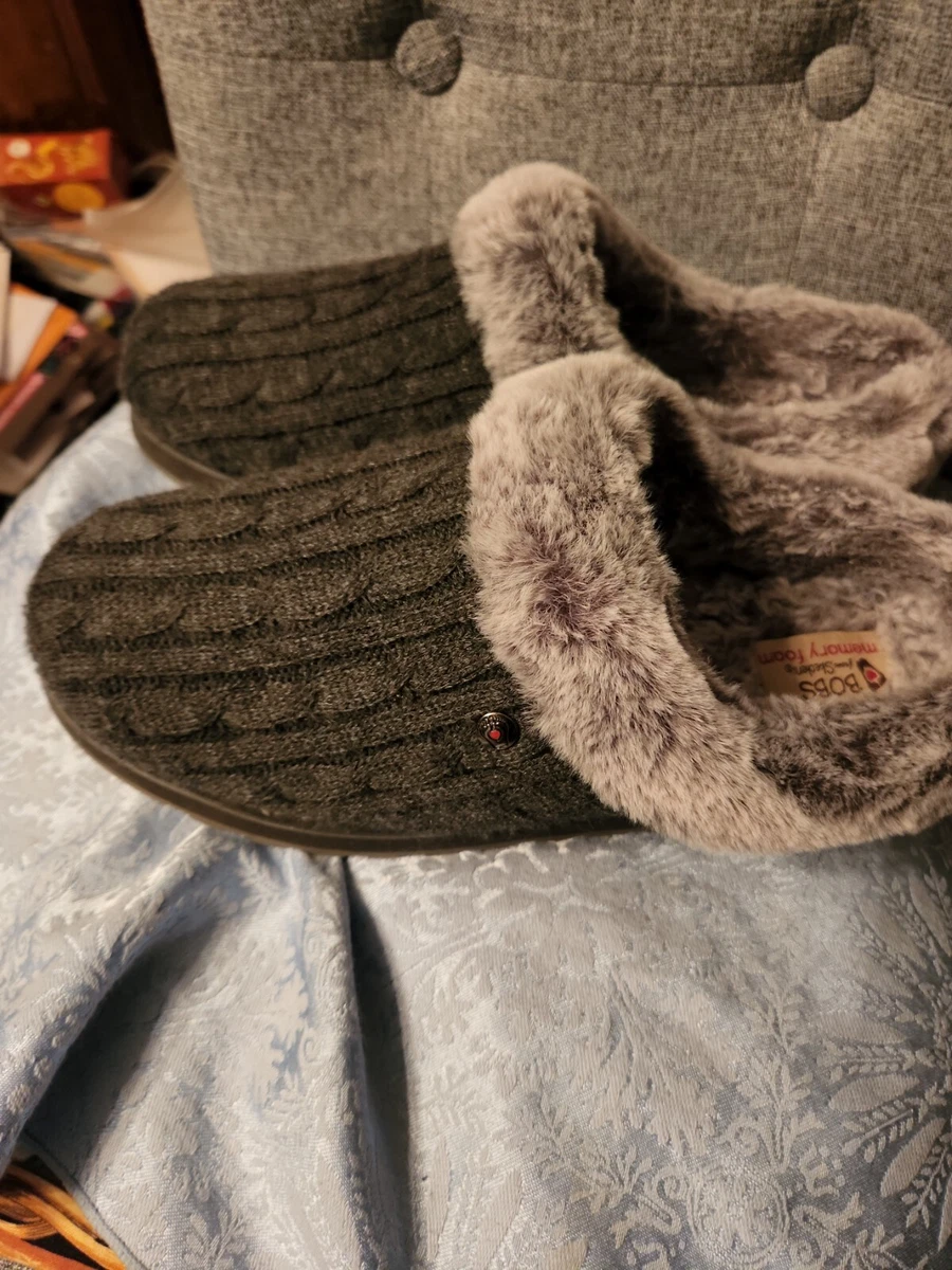 Skechers sweater knit faux fur best sale slippers