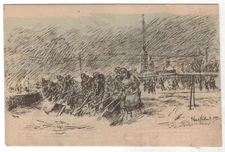 1943 WW2 Military War Cleaning streets from snow ART OLD Soviet Russian Postcard