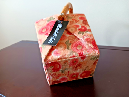 Marshall Fields Chinese Takeout Box Purse Handbag Bamboo Handle - Picture 5 of 9