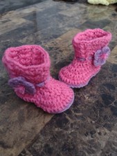 newborn-3 Months baby girl boots, handmade crochet pink- purple