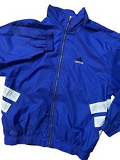 Vintage Adidas Men  s Blue  White Size Large Windbreaker Soccer Style Jacket Y2K