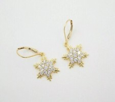 Snowflake Drop Dangle Earrings Round Simulated Diamond In 14K Yellow Gold Plated