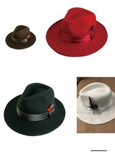 Men 's 100 Wool Fedora Trilby Hat Burgundy Black Red Style LH-3 S M L XL