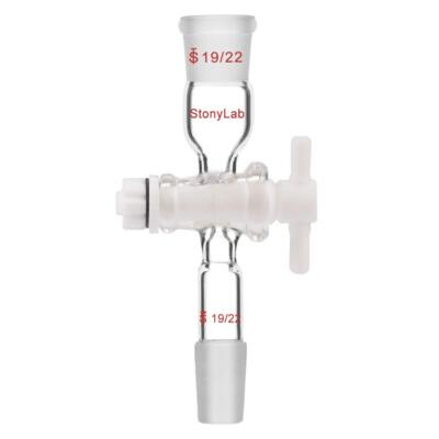 Glass Vacuum Flow Control Adapter Straight with PTFE Stopcock and Two 19/22 J...