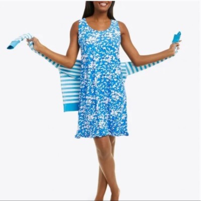 Draper James Blue Shadow Floral Ruffle Nightgown