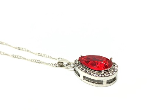 White gold finish pearcut Ruby And created diamond necklace Gift Boxed Free Post - Picture 3 of 5