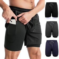 Men's 2 in 1 Workout Running Shorts Training Yoga Gym Short with Zipper Pockets