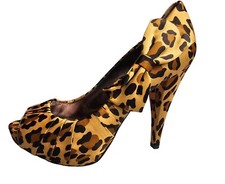 Paris Hilton Leopard Print Satin High Heel Stiletto Open Toe Shoes With Bow 8M