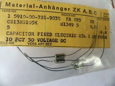 5x axiale SPRAGUE Tantal-Kondensatoren 1 µF / 50V, axial, Typ CS13B, MIL, NOS