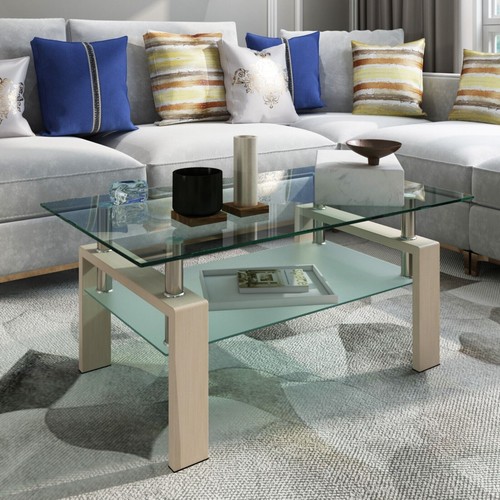Modern Simple Rectangle Tmepered Glass Coffee Table Metal Legs for Living Room - Picture 31 of 46
