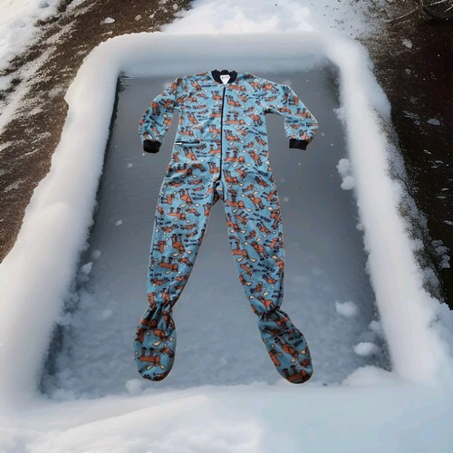 LAZY ONE SMALL Blue Fleece Pajamas DON'T MOOSE WITH ME Footie Pocket Butt Flap - Picture 2 of 12