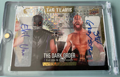AEW UPPER DECK 2021 GOLD PYRO DUAL AUTO The Dark Order-Evil Uno & Stu Grayson